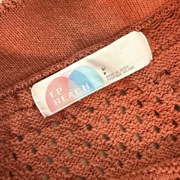 Brand Free People Beach Crochet 2 Piece Set Rust Orange Vest & Mini Skirt Small - Picture 9 of 16